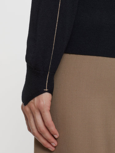 Black Fine Wool Sweater with Contrasts