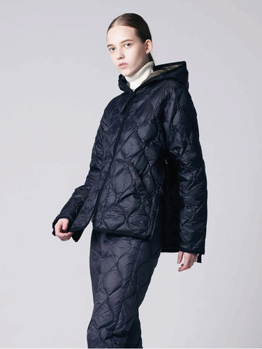 TAION-Piumino Leggero con Trapuntatura a Onde e Cappuccio Navy-TRYME Shop