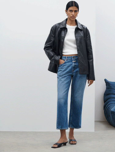 Cropped Jeans with Mid Rise Blue