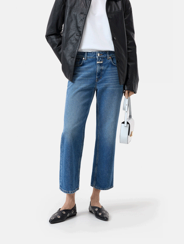 CLOSED-Jeans Cropped con Vita Media Blu-TRYME Shop