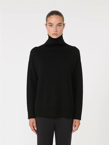 MAX MARA MM-Maglia a Collo Alto in Lana Vergine Nero-TRYME Shop