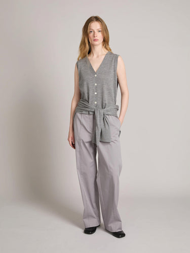 Melange Gray Knit Vest with Buttons