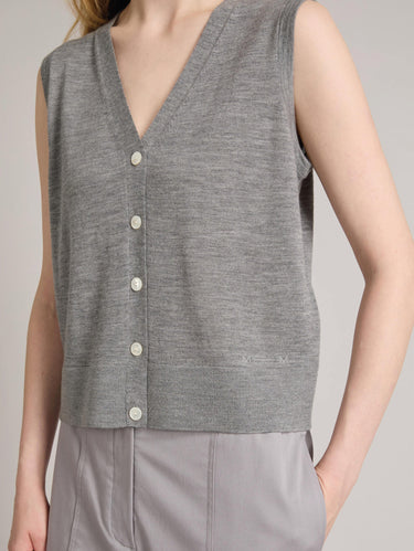 Melange Gray Knit Vest with Buttons