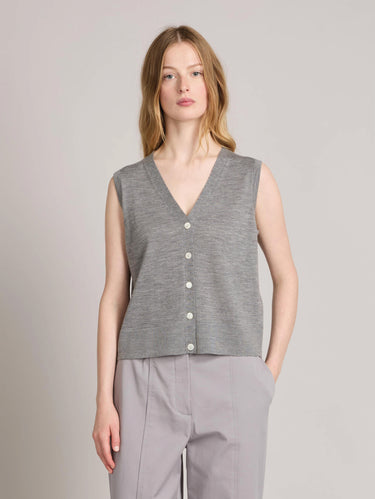 MAX MARA MM-Gilet in Maglia con Bottoni Grigio Melange-TRYME Shop