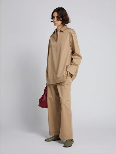 Beige Cotton Satin Pants