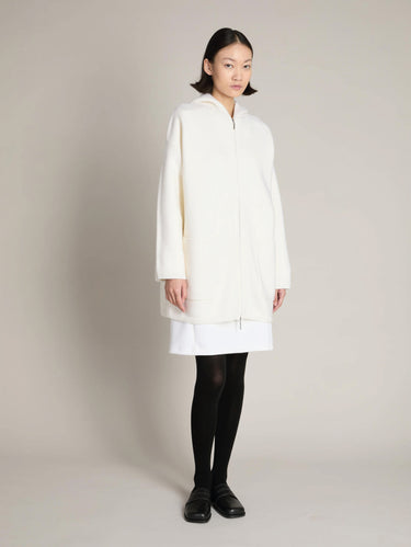 MAX MARA MM-Cappotto in Maglia di Lana con Capppuccio Bianco-TRYME Shop