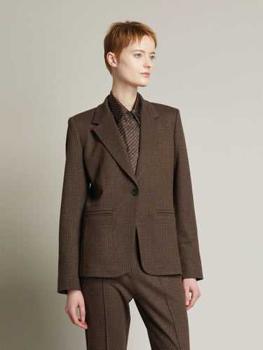 MAX MARA MM-Giacca in Jersey di Viscosa Principe di Galles Marrone-TRYME Shop