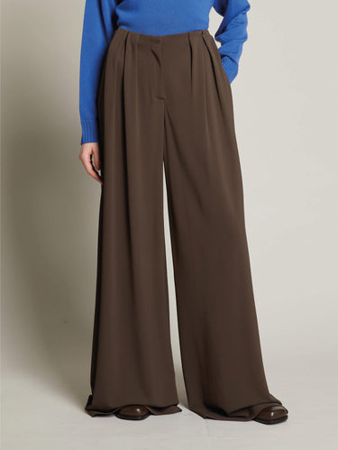 MAX MARA MM-Pantaloni in Jersey con Gamba Larga e Pieghe Testa di Moro-TRYME Shop