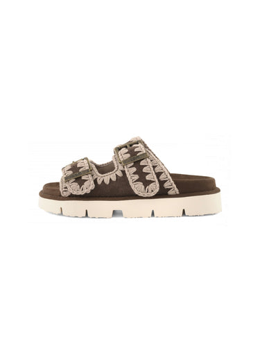 MOU-Sandali Bassi con Doppia Fibbia in Suede Marrone-TRYME Shop