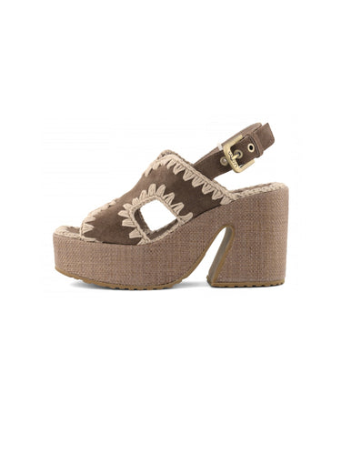 MOU-Sandali con Zeppa in Raffia Marrone-TRYME Shop