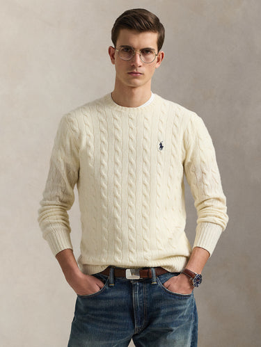 RALPH LAUREN-Maglia Girocollo in Misto Cashmere Crema-TRYME Shop