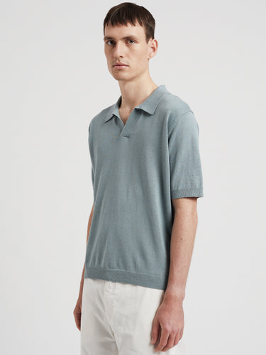Polo aus Leinen und Baumwolle in Blau
