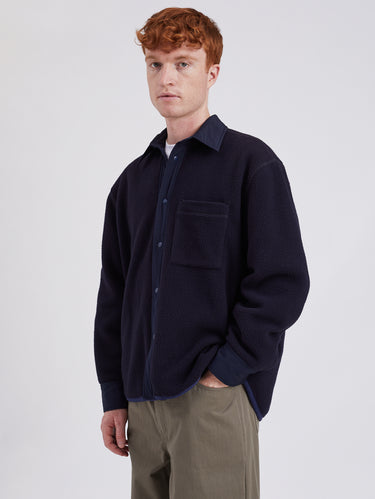 Ulrik Reversible Overshirt in Fleece and Nylon Blue