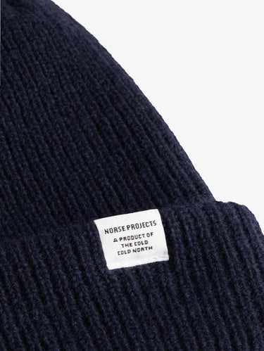 Berretto in Lana a Coste Marrone Blu Navy