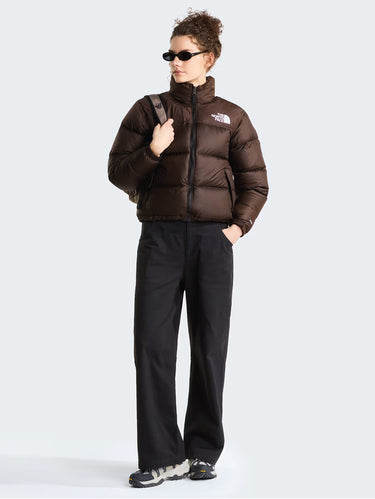 Braune Retro Nuptse-Jacke für Damen in kastiger Passform