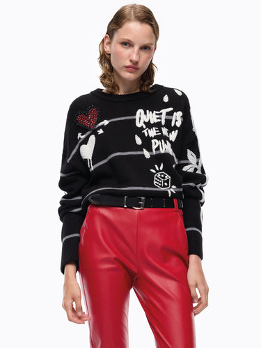 PINKO-Maglia in Lana con Ricami Punk Nero-TRYME Shop