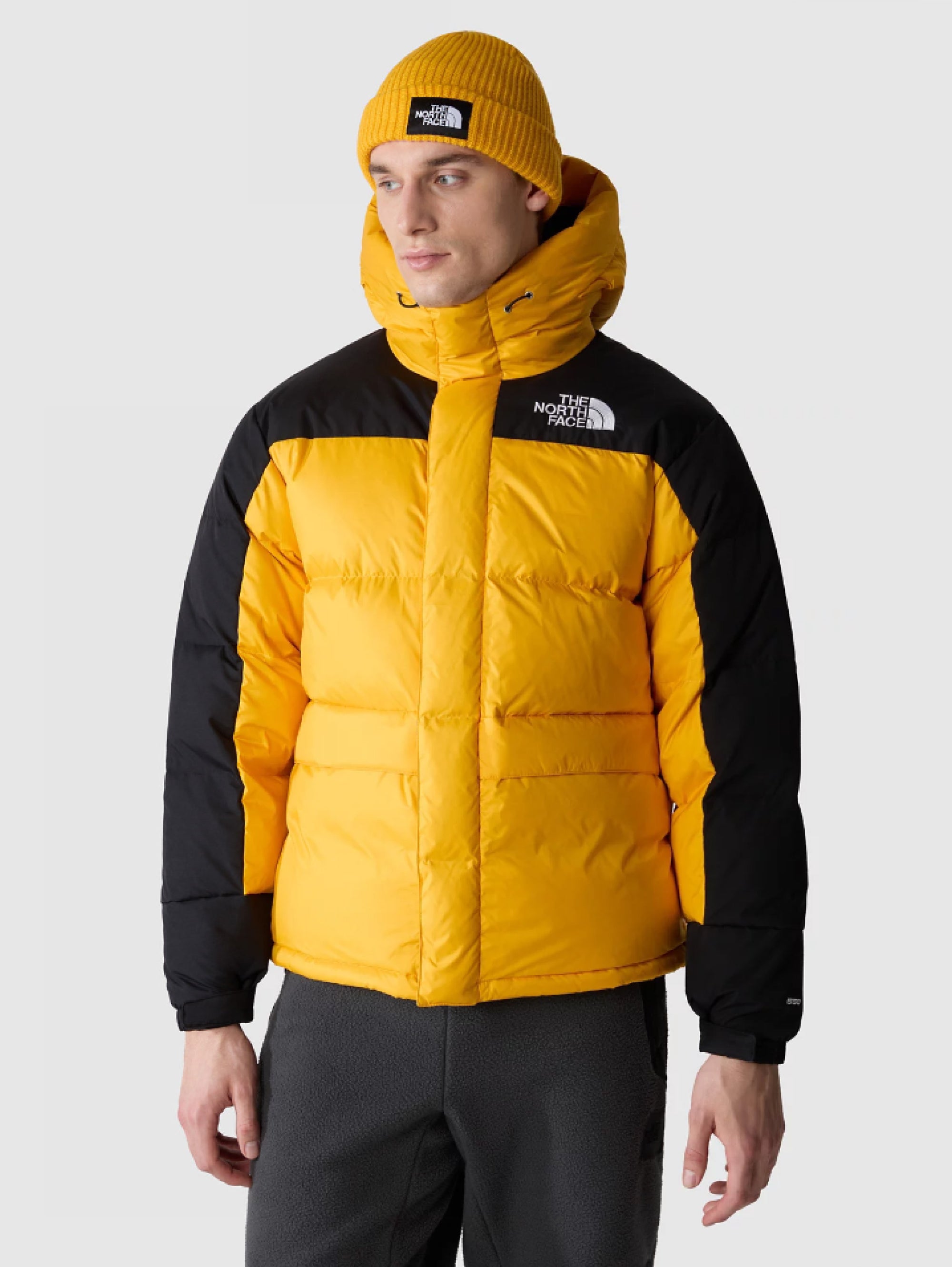 THE NORTH FACE Color Block Himalayan Gold/Black Hooded Down