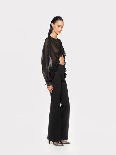 Flared broek van technisch materiaal, zwart