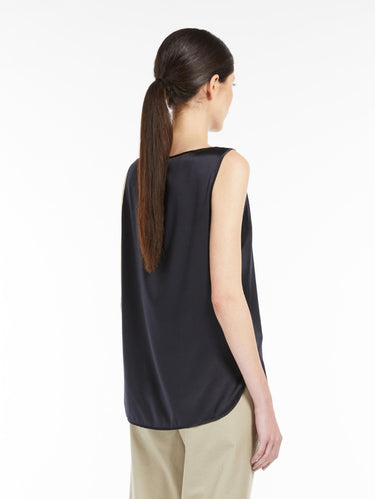 Top aus elastischer Seide Pan in Blau