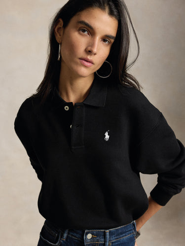 Black Polo-Neck Buttoned Sweatshirt