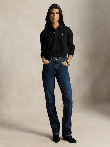 Black Polo-Neck Buttoned Sweatshirt