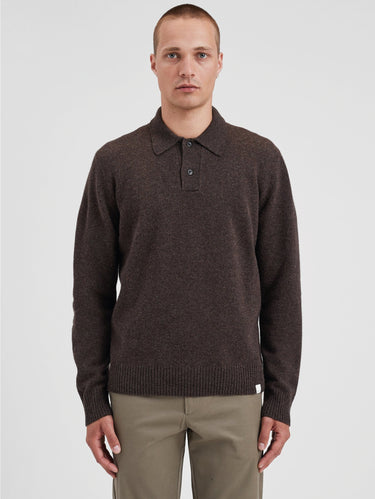 NORSE PROJECTS-Polo in Maglia di Lana Merinos Marrone-TRYME Shop