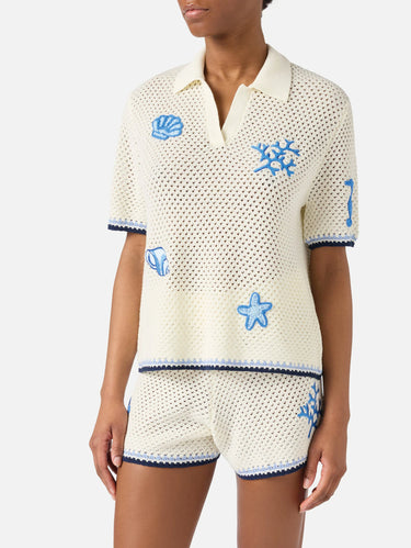 MC2 SAINT BARTH-Polo in Maglia Traforata con Patch Bianco-TRYME Shop