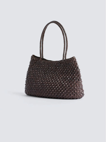 Borsa a Mano in Pelle Intrecciata Santa Croce Cactus Marrone Scuro