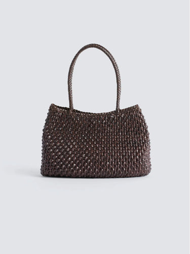 DRAGON DIFFUSION-Borsa a Mano in Pelle Intrecciata Santa Croce Cactus Marrone Scuro-TRYME Shop