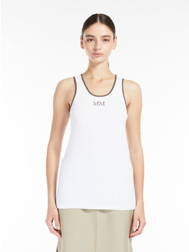 MAX MARA MM-Top a Costine con Ricamo Frontale Bianco Gesso-TRYME Shop