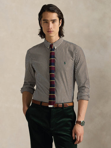 RALPH LAUREN-Camicia in Popeline Stretch a Righe Marrone/Bianco-TRYME Shop