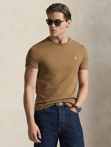 RALPH LAUREN-T-shirt Girocollo Custom Slim Fit Marrone-TRYME Shop