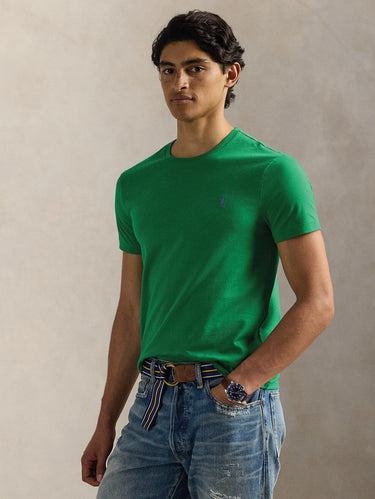 RALPH LAUREN-T-shirt Girocollo Custom Slim Fit Verde Prato-TRYME Shop