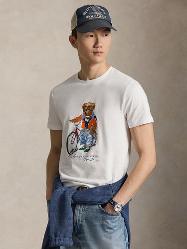 RALPH LAUREN-T-shirt Custom Slim con Polo Bear in Bici Bianco-TRYME Shop