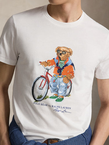 Custom Slim T-shirt with Polo Bear on Bike White