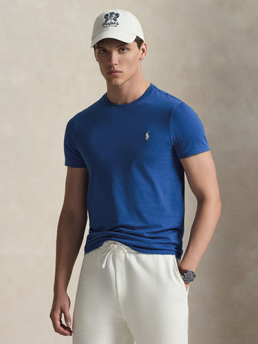 RALPH LAUREN-T-shirt Girocollo Custom Slim Fit Azzurro-TRYME Shop
