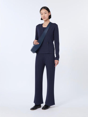 Pantalon côtelé en viscose stretch bleu