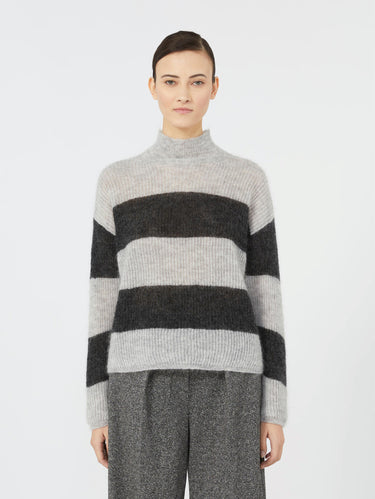 MAX MARA MM-Maglia a Righe in Misto Mohair Grigio-TRYME Shop