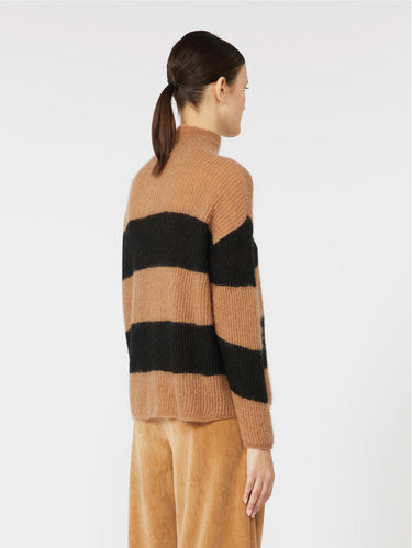 Maglia a Righe in Misto Mohair Cammello