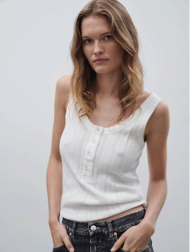 Slim Fit Ripp-Top Elfenbein