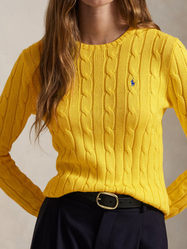 Strickpullover mit Zopfmuster aus Baumwolle in Gelb