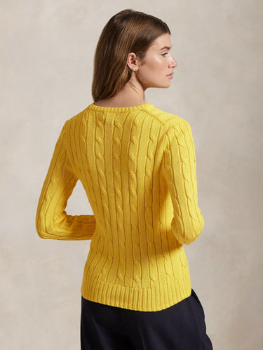 Strickpullover mit Zopfmuster aus Baumwolle in Gelb
