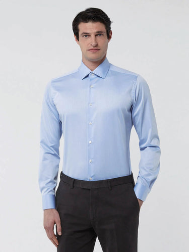 Camicia No Stiro in Cotone Celeste