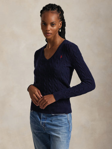 RALPH LAUREN-Maglia Collo a V in Misto Cashmere Navy-TRYME Shop