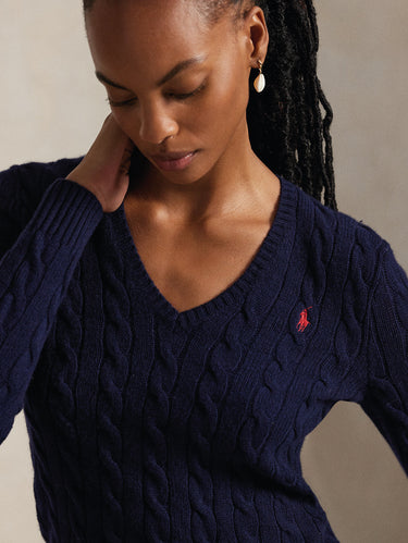Maglia Collo a V in Misto Cashmere Navy