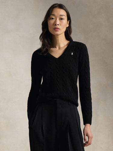 RALPH LAUREN-Maglia Collo a V in Misto Cashmere Nero-TRYME Shop