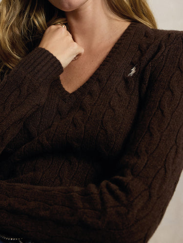 Maglia Collo a V in Misto Cashmere Marrone