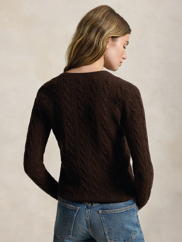 Maglia Collo a V in Misto Cashmere Marrone
