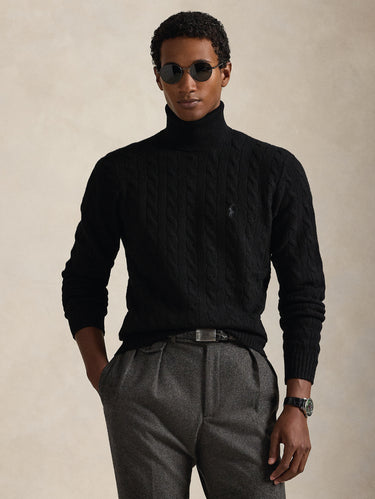 RALPH LAUREN-Maglia Collo Alto a Trecce Nero-TRYME Shop