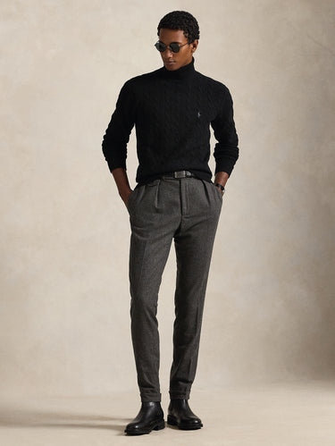 Black Cable-Knit High-Neck Sweater